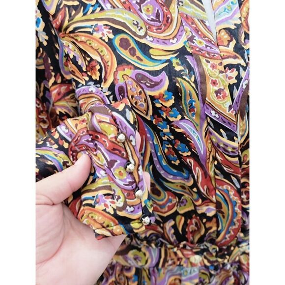 Zara Boho Paisley Mini Dress Long Sleeve Gold Details V Neck Multicolor Size L - Picture 16 of 16